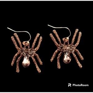 Halloween Earrings Silver Long Legged Spider w/ Rhinestones Party Costume, 1.25"